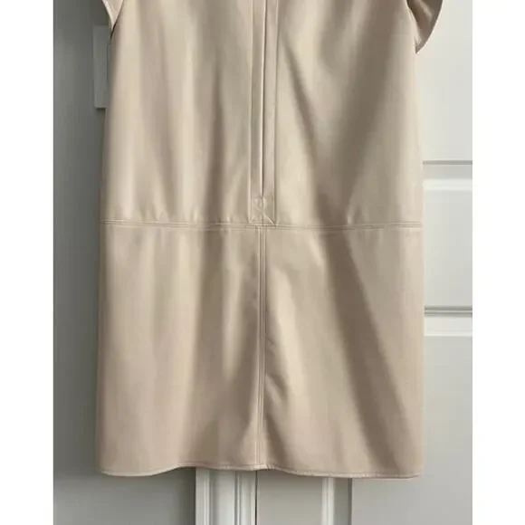 THML Faux Leather Cream Flutter Sleeve Mini Shift Style Dress Large - Picture 4 of 8